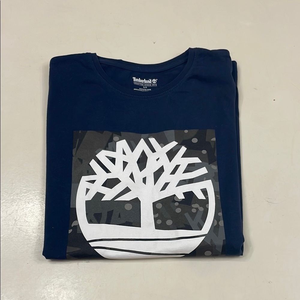 Timberland Dark Blue Tee with White Tree Graphic